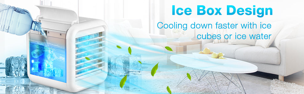 Mini Evaporative Air Coolers with 3-Speed, USB Charging,7 Color night light for Home & Office , White