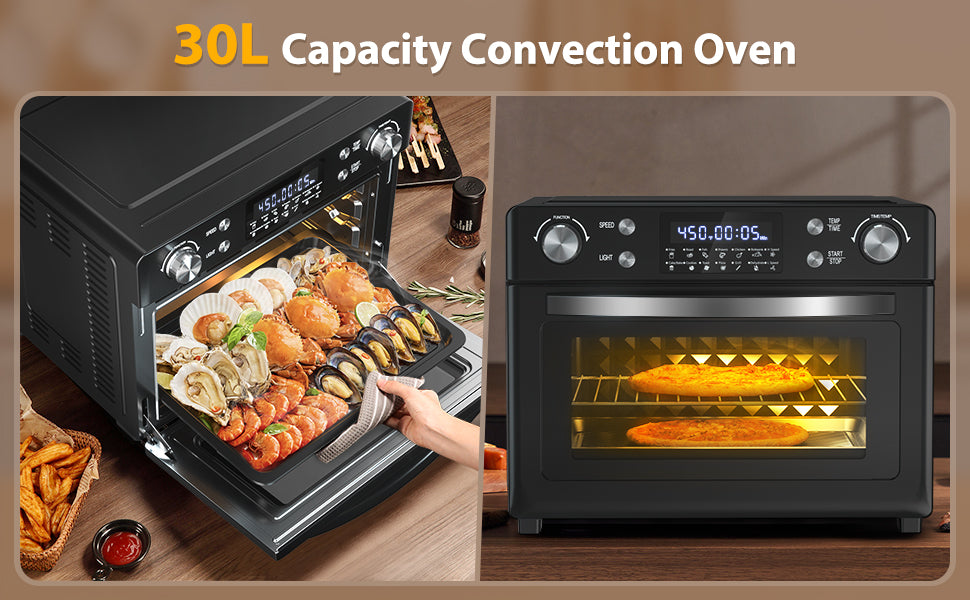 Ecotronic Toaster Oven, 12-In-1 Convection Oven Countertop with Stainless Steel, 1700W Air Fryer Combo for Pizza Bread Grill, etc. 8 Gallon Capacity, Includes 6 Accessories