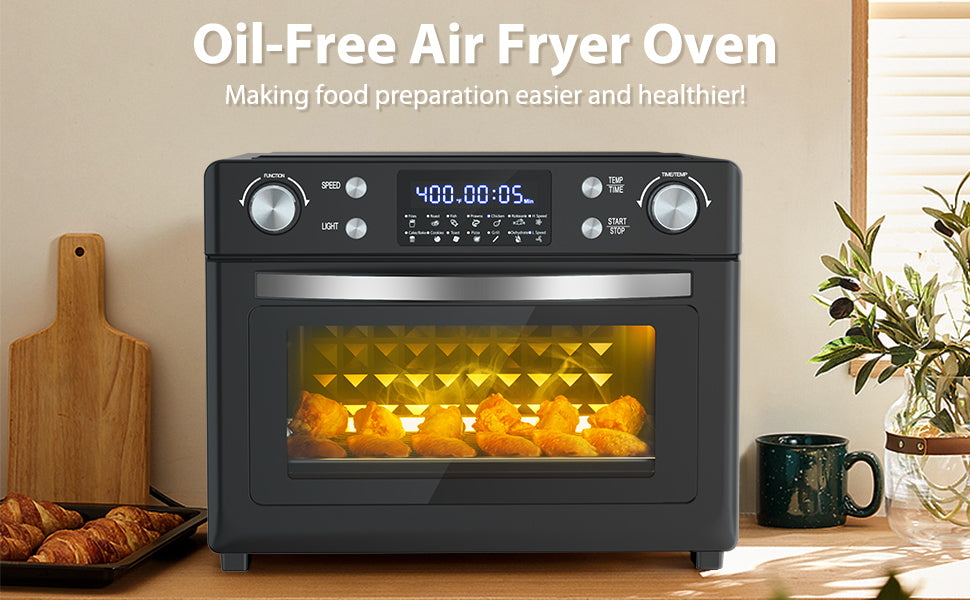 Ecotronic Toaster Oven, 12-In-1 Convection Oven Countertop with Stainless Steel, 1700W Air Fryer Combo for Pizza Bread Grill, etc. 8 Gallon Capacity, Includes 6 Accessories