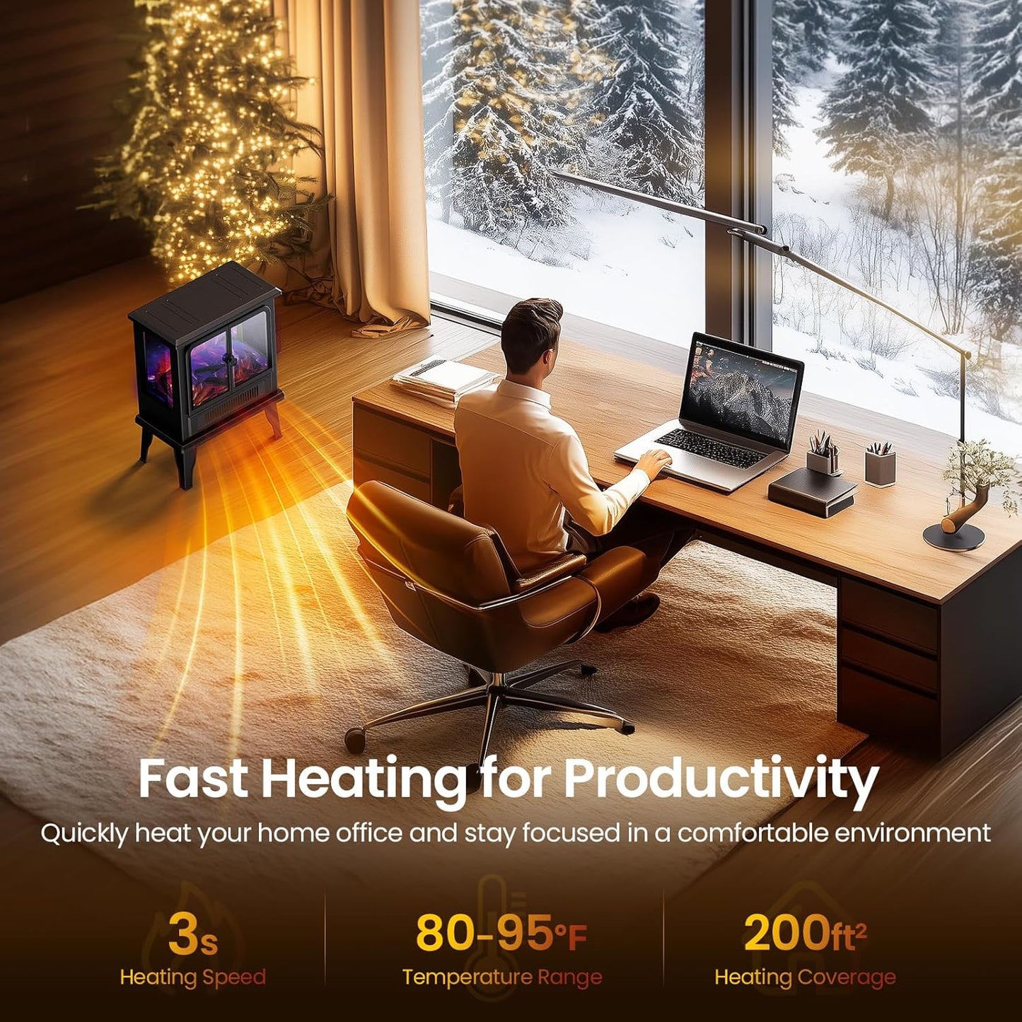 Ecotronic Electric 18.9in FreeStanding Fireplace Heater with 3D Flame, 750W/1500W Indoor Spverheating Protection for Living Room, Bedroom