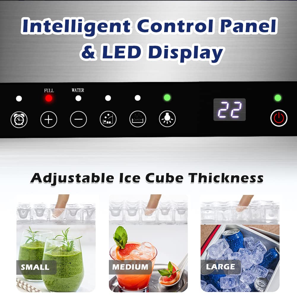 Commercial Ice Maker Machine, 100LBS/24H Under Counter Ice Maker with Large Ice Bin, 45 Ice Cubes/Cycle, 2 Water Inlet Modes, Self Clean, 24H Timer, Large Industrial Ice Maker for Bar, Coffee Shop