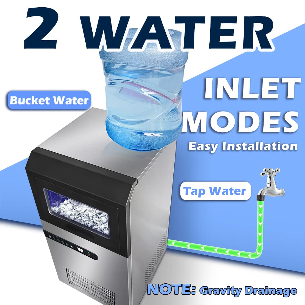 Commercial Ice Maker Machine, 100LBS/24H Under Counter Ice Maker with Large Ice Bin, 45 Ice Cubes/Cycle, 2 Water Inlet Modes, Self Clean, 24H Timer, Large Industrial Ice Maker for Bar, Coffee Shop