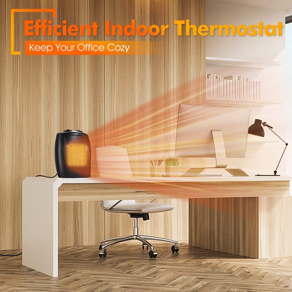 Ecotronic 1500W Ceramic Desk Space Heaters for Indoor Use, 3s Fast Heating, 3 Modes, Tip-over & Overheat Protection, Portable Carrying Handle Heater for Indoor use