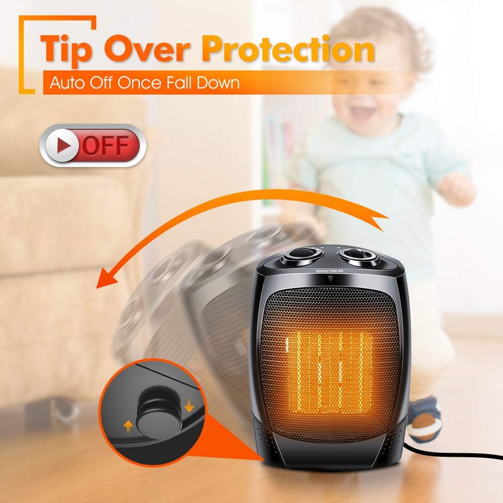 Ecotronic 1500W Ceramic Desk Space Heaters for Indoor Use, 3s Fast Heating, 3 Modes, Tip-over & Overheat Protection, Portable Carrying Handle Heater for Indoor use