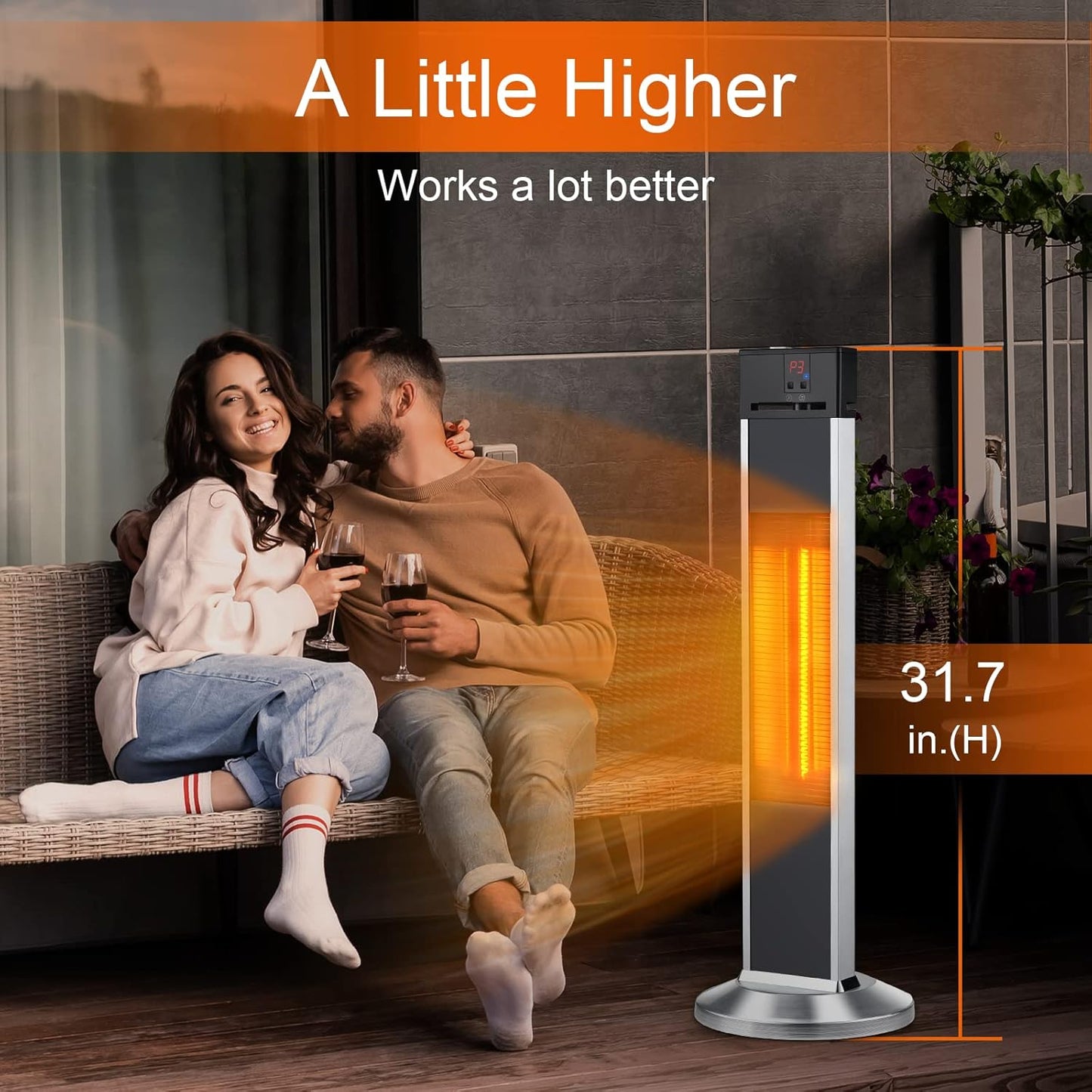 Electric Space Heaters, Infrared Heater with Remote, Auto Shut Off, 500/1000/1500W Radiant Heater, Super Quiet, 3s Instant Warm, Vertical Patio Heater for Indoor&Outdoor use