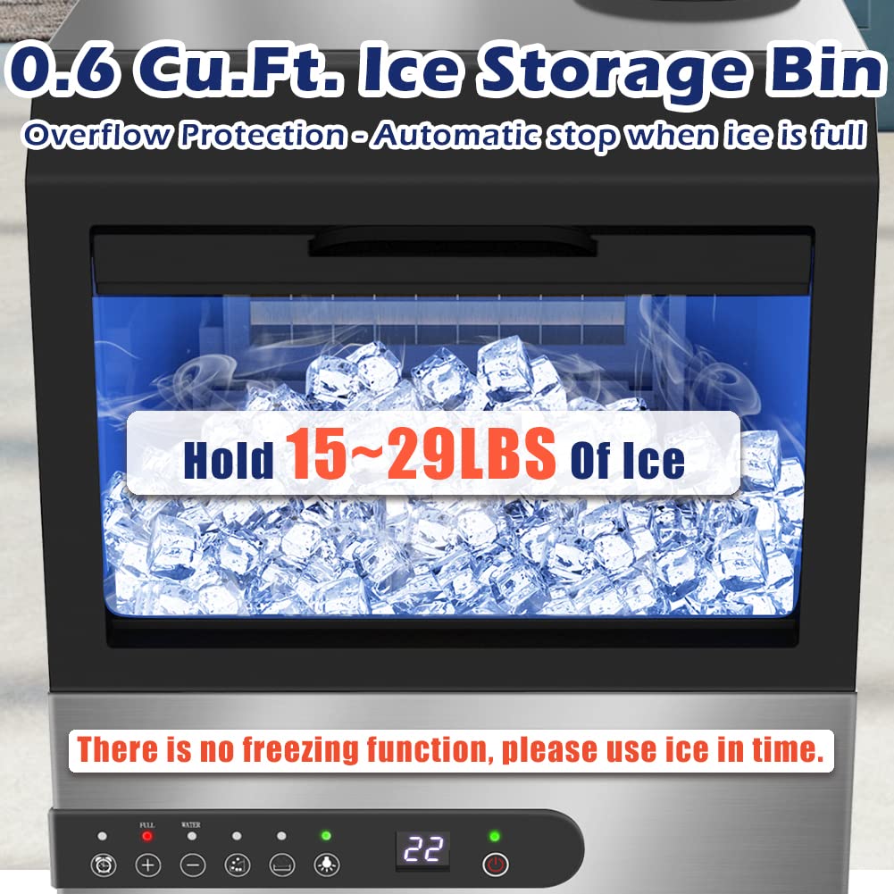 Commercial Ice Maker Machine, 100LBS/24H Under Counter Ice Maker with Large Ice Bin, 45 Ice Cubes/Cycle, 2 Water Inlet Modes, Self Clean, 24H Timer, Large Industrial Ice Maker for Bar, Coffee Shop