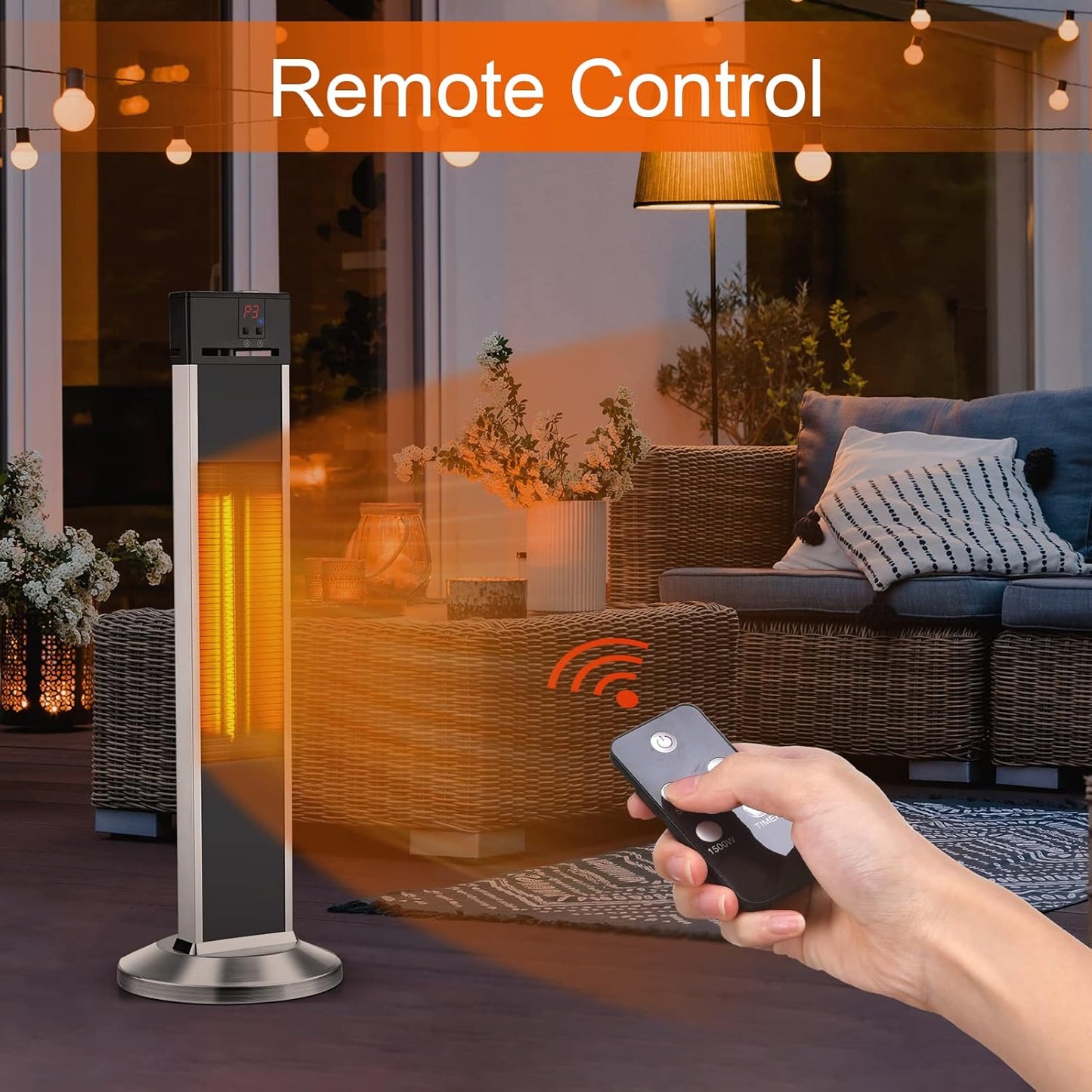 Electric Space Heaters, Infrared Heater with Remote, Auto Shut Off, 500/1000/1500W Radiant Heater, Super Quiet, 3s Instant Warm, Vertical Patio Heater for Indoor&Outdoor use