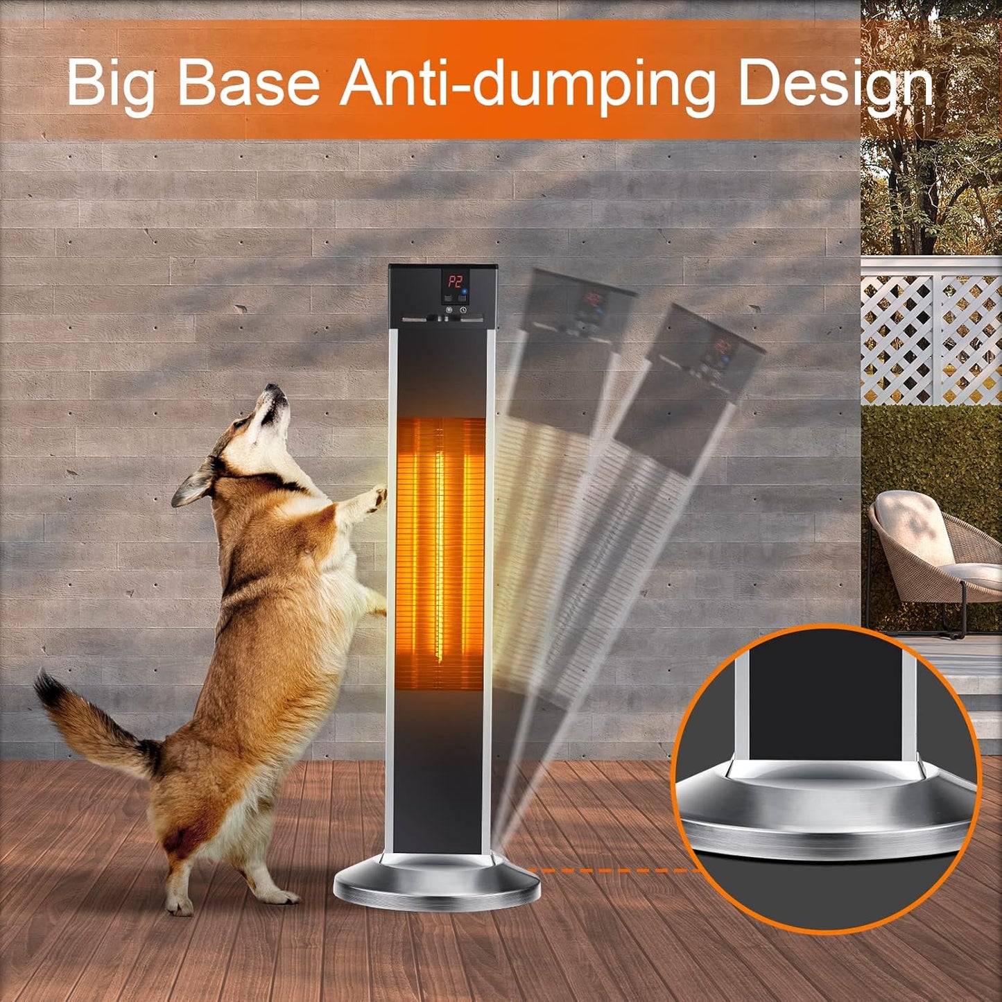 Electric Space Heaters, Infrared Heater with Remote, Auto Shut Off, 500/1000/1500W Radiant Heater, Super Quiet, 3s Instant Warm, Vertical Patio Heater for Indoor&Outdoor use