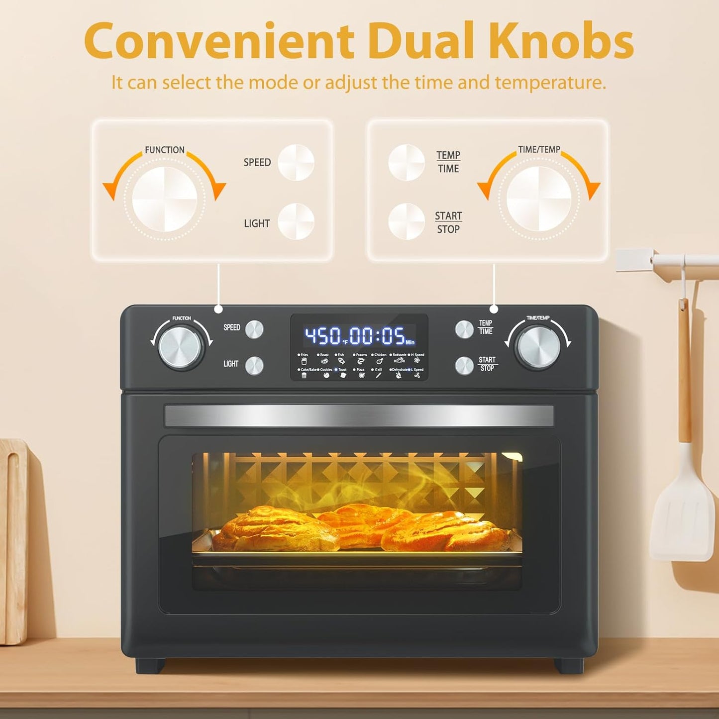 Ecotronic Toaster Oven, 12-In-1 Convection Oven Countertop with Stainless Steel, 1700W Air Fryer Combo for Pizza Bread Grill, etc. 8 Gallon Capacity, Includes 6 Accessories