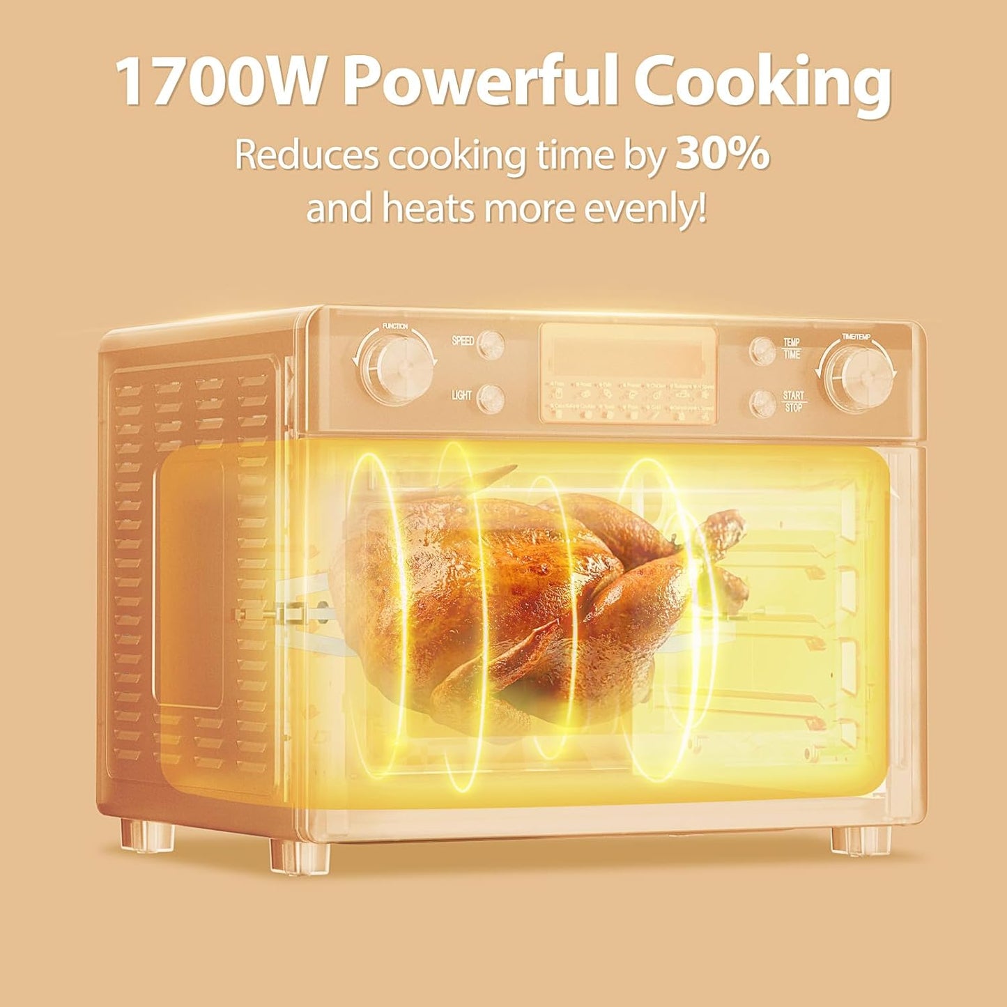 Ecotronic Toaster Oven, 12-In-1 Convection Oven Countertop with Stainless Steel, 1700W Air Fryer Combo for Pizza Bread Grill, etc. 8 Gallon Capacity, Includes 6 Accessories