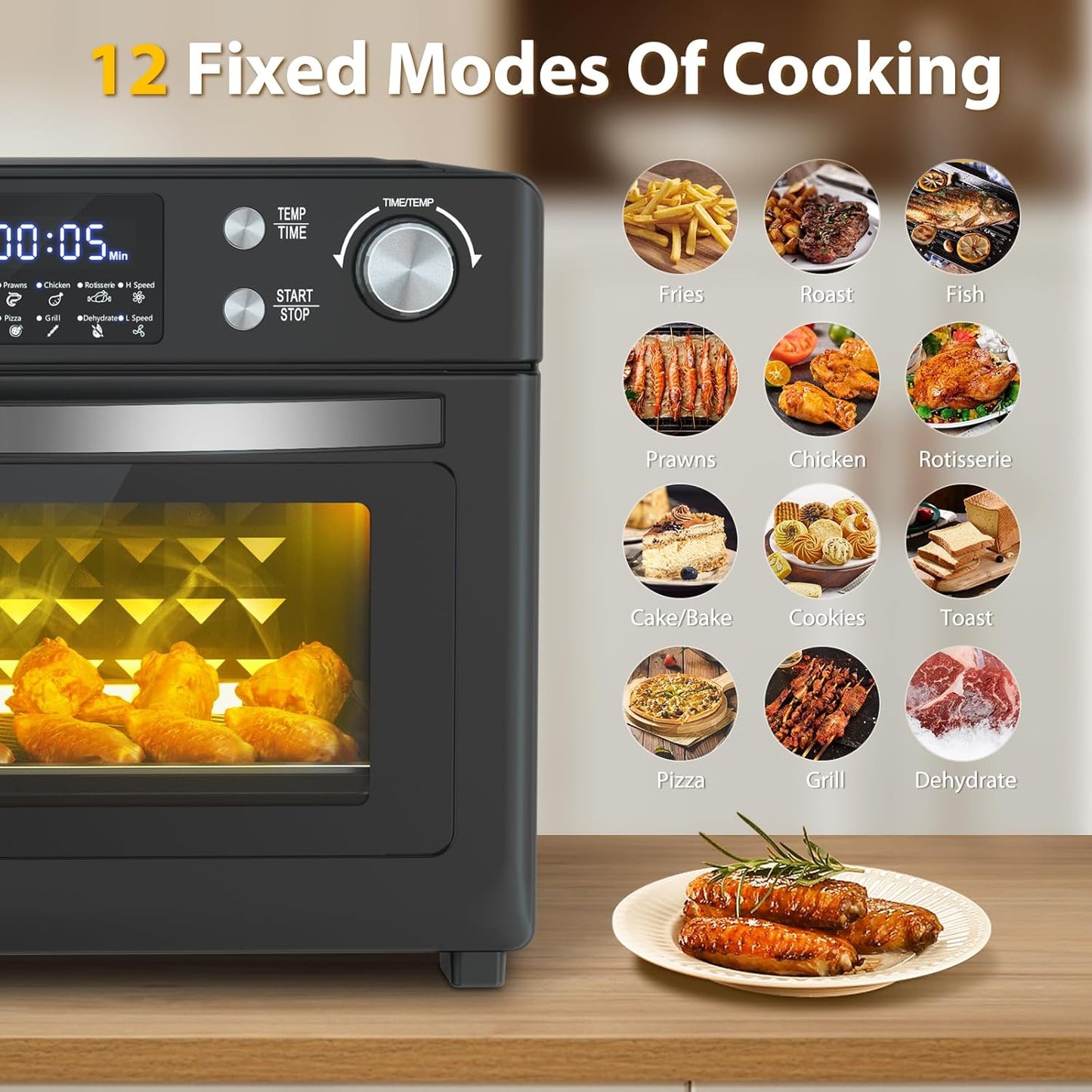 Ecotronic Toaster Oven, 12-In-1 Convection Oven Countertop with Stainless Steel, 1700W Air Fryer Combo for Pizza Bread Grill, etc. 8 Gallon Capacity, Includes 6 Accessories