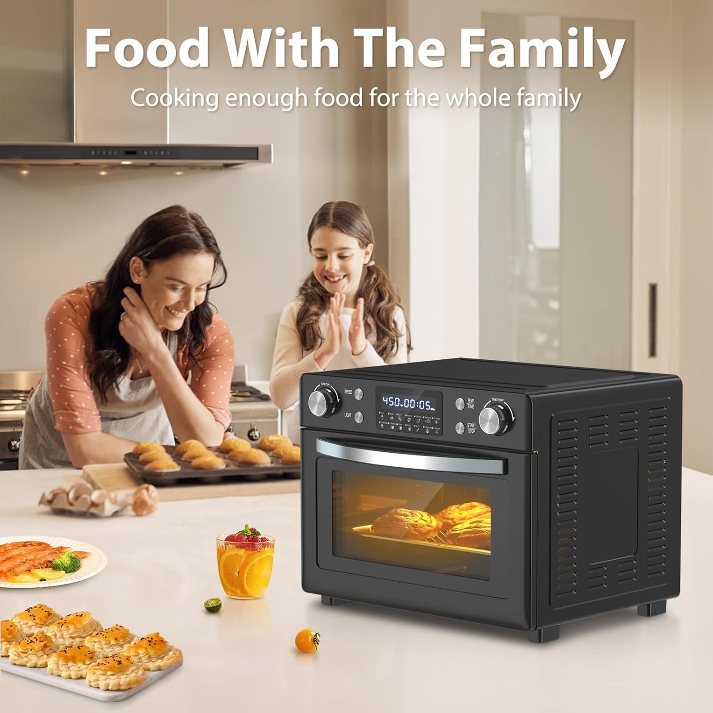 Ecotronic Toaster Oven, 12-In-1 Convection Oven Countertop with Stainless Steel, 1700W Air Fryer Combo for Pizza Bread Grill, etc. 8 Gallon Capacity, Includes 6 Accessories
