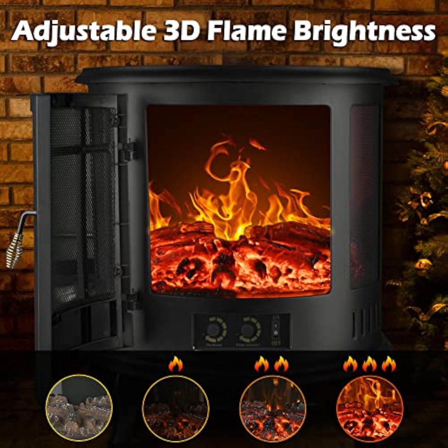 Ecotronic 1500W 25 Inch Electric Fireplace Heater with Thermostat, Real & Adjustable Flame, Overheating Protection For Indoor Use,Black