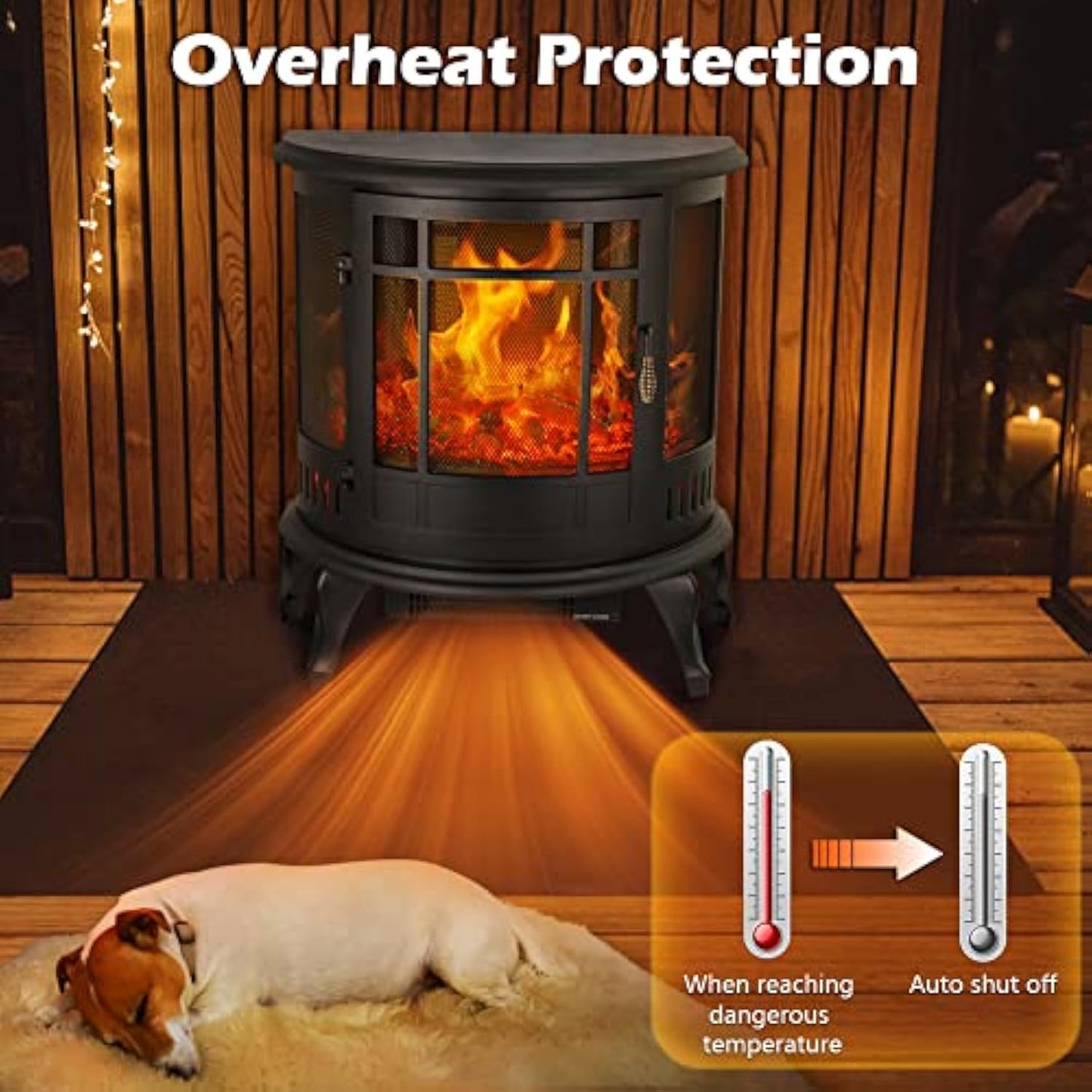 Ecotronic 1500W 25 Inch Electric Fireplace Heater with Thermostat, Real & Adjustable Flame, Overheating Protection For Indoor Use,Black