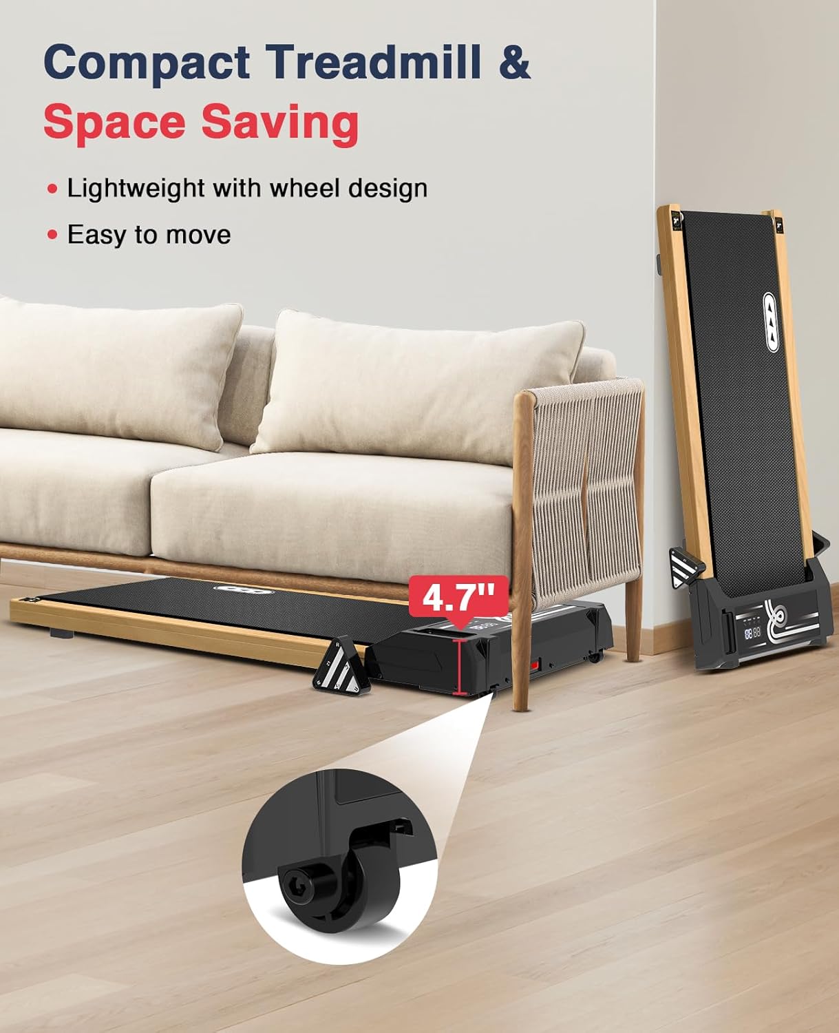 Walking Pad with Incline, 265 Lbs Capacity, Installation-Free, Remote Control, LED Display for Home Gym, Grain