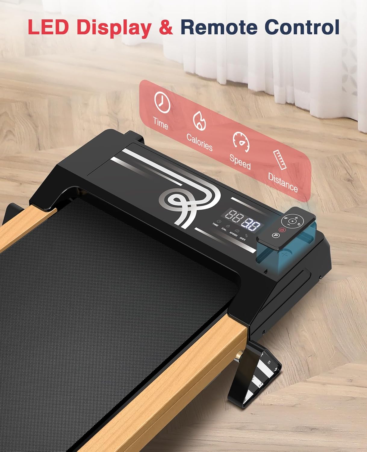 Walking Pad with Incline, 265 Lbs Capacity, Installation-Free, Remote Control, LED Display for Home Gym, Grain