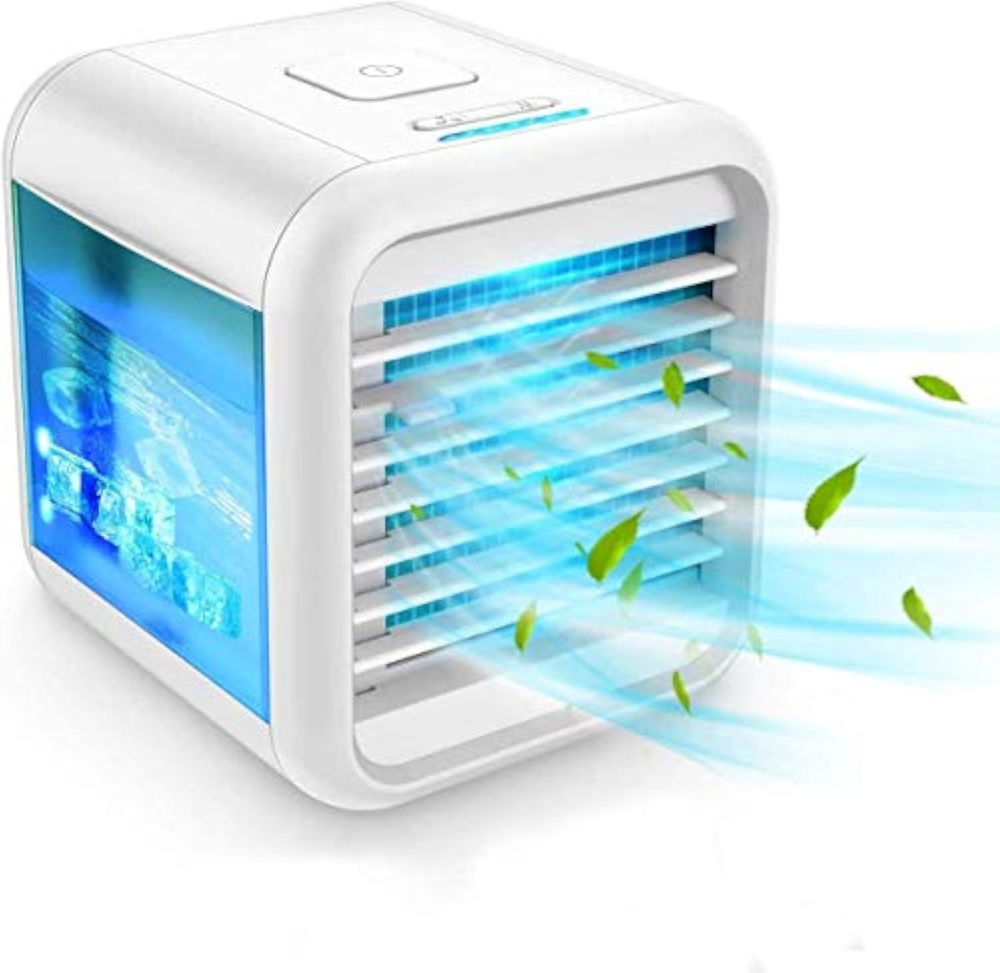 Mini Evaporative Air Coolers with 3-Speed, USB Charging,7 Color night light for Home & Office , White