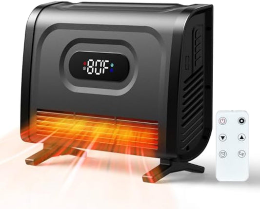 1500W Wall Mounted Infrared Space Heater with Attachable Feet,Adjustable Thermostat, Remote, 12 Timer, Safety Child Lock for Indoor Use, Black