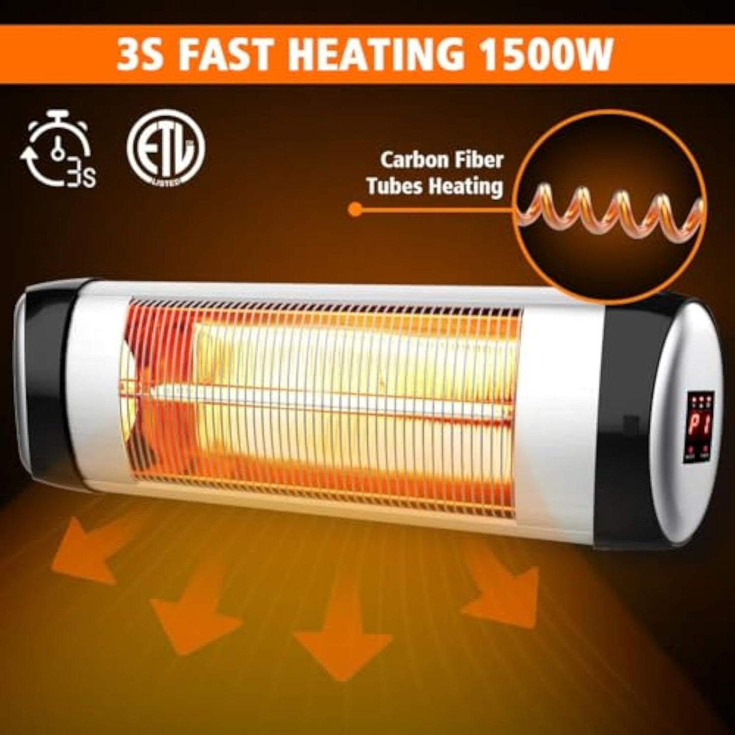 Electric Patio Heater Wall-Mounted Outdoor Heater with Remote Control, Indoor/Outdoor Infrared Heater, 1500W Quiet with LED Display, 3 Seconds Instant Warm with 24H Timer, Waterproof IP34