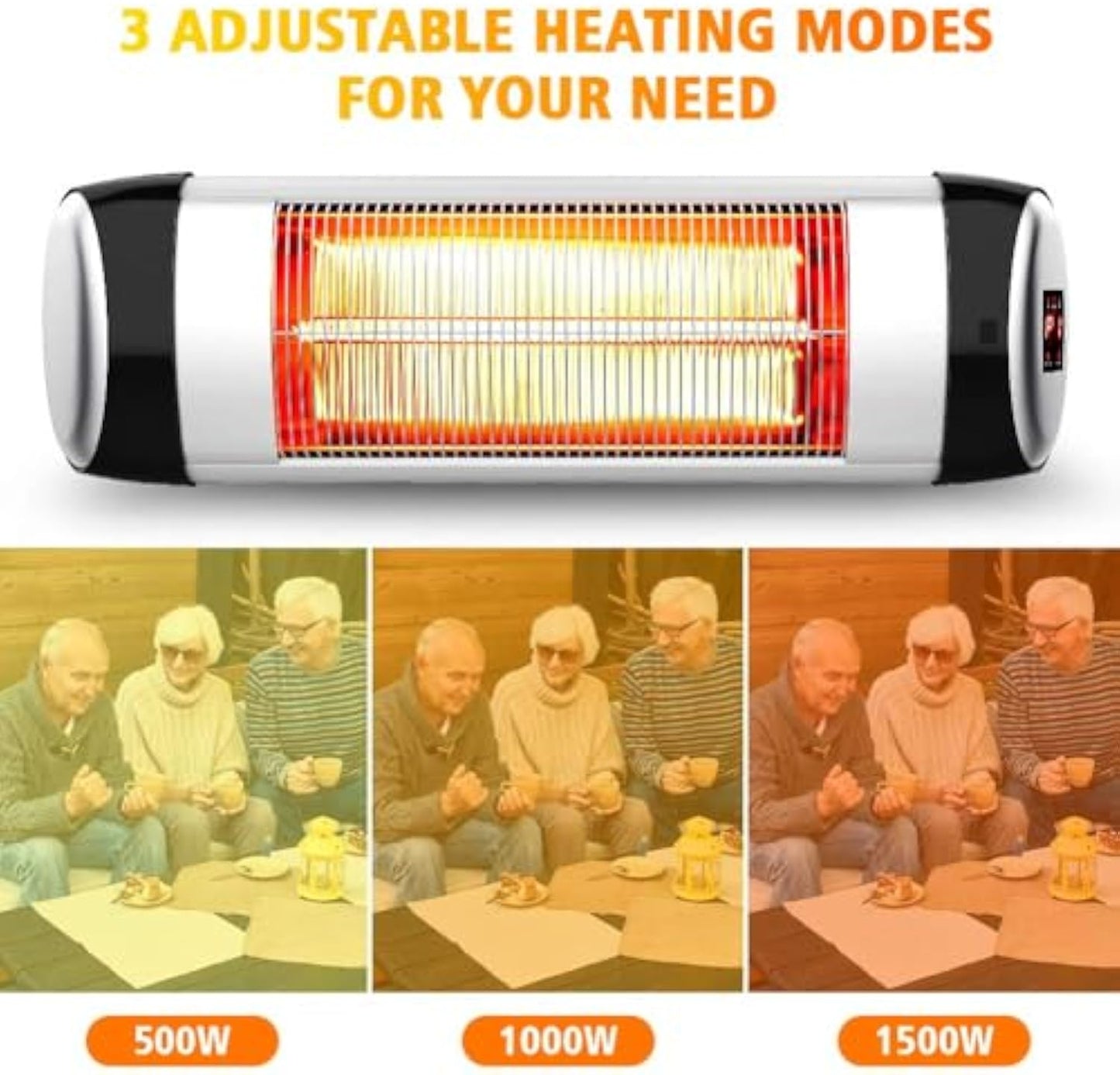 Electric Patio Heater Wall-Mounted Outdoor Heater with Remote Control, Indoor/Outdoor Infrared Heater, 1500W Quiet with LED Display, 3 Seconds Instant Warm with 24H Timer, Waterproof IP34