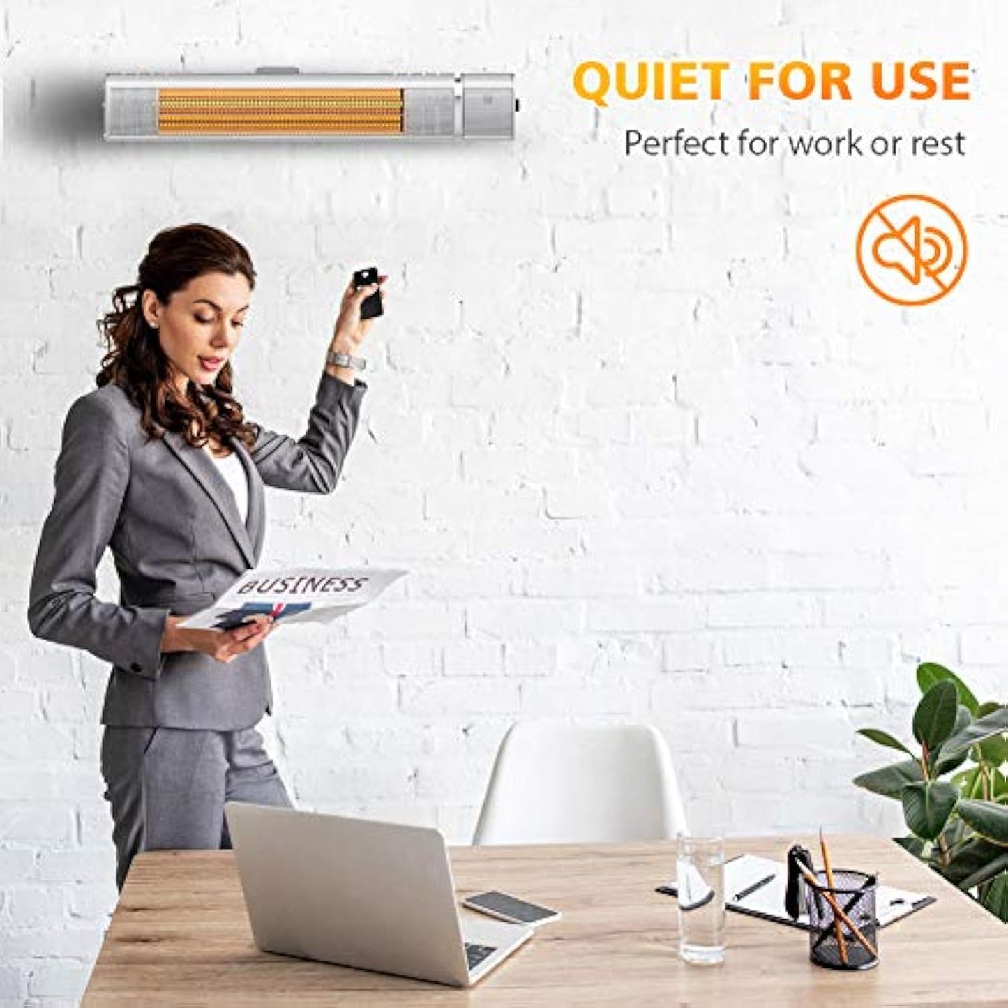 Electric Patio Heater - Outdoor Heater Wall Mounted Super Quiet 1500W Fast Heat Gold Tube Infrared Space Heater with Remote Control Safe Overheat Protection Ceiling Hang for Garage IP65