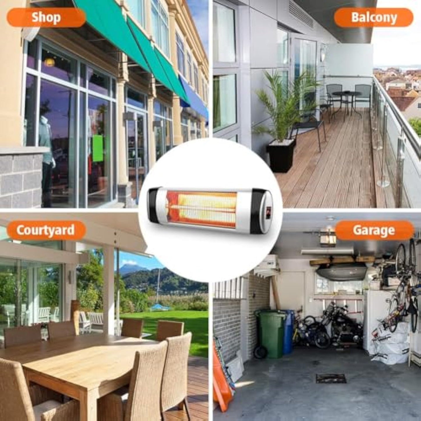 Electric Patio Heater Wall-Mounted Outdoor Heater with Remote Control, Indoor/Outdoor Infrared Heater, 1500W Quiet with LED Display, 3 Seconds Instant Warm with 24H Timer, Waterproof IP34