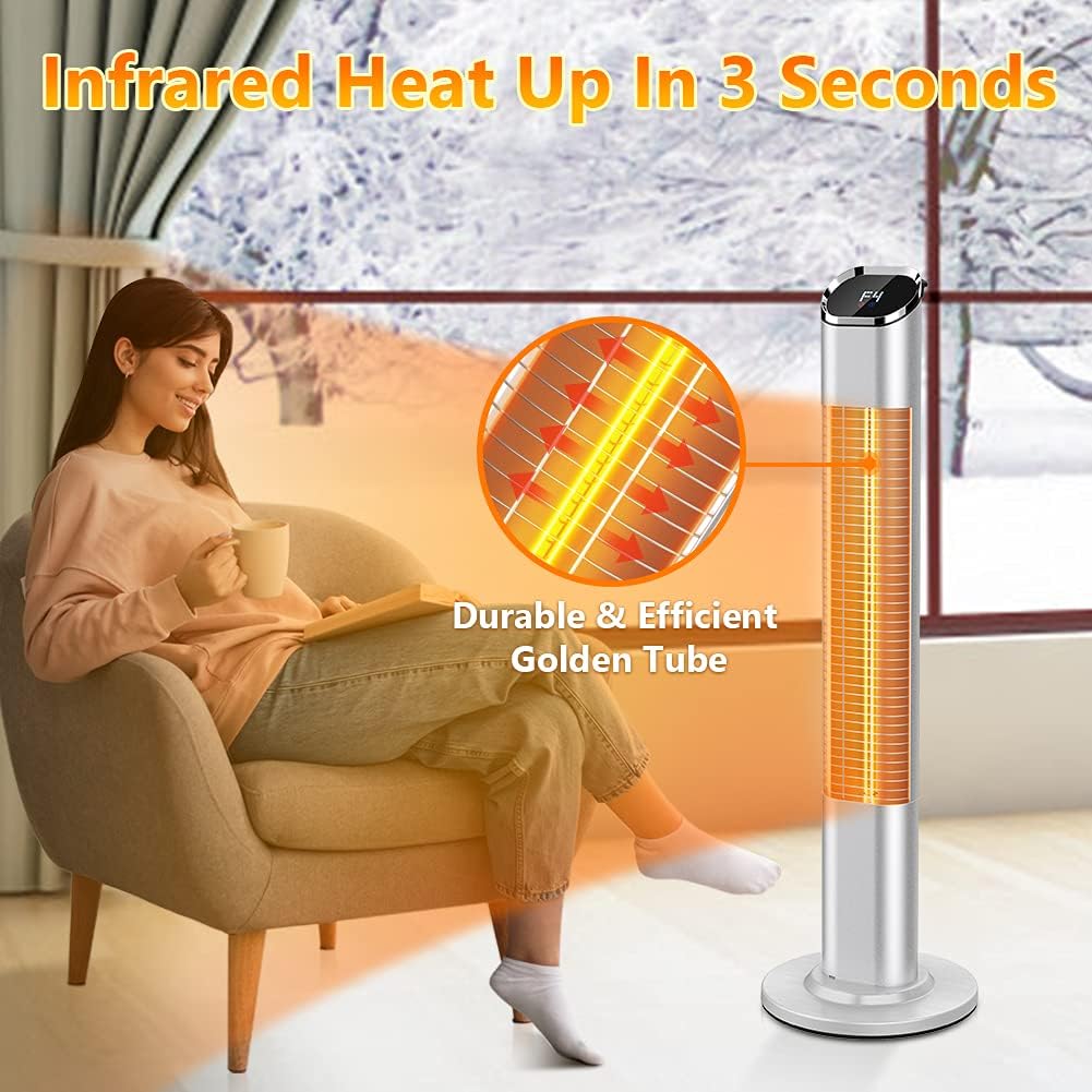 1500W/750W Electric Infrared Radiant Patio Heater with Remote, Tip-over&Overheat Protection, 24H Timer, Waterproof for Outdoor/Indoor Use,Silver