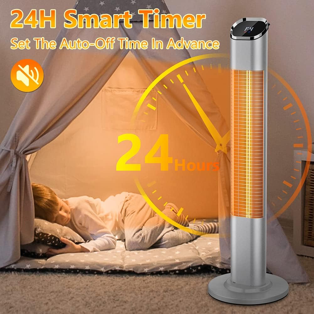 1500W/750W Electric Infrared Radiant Patio Heater with Remote, Tip-over&Overheat Protection, 24H Timer, Waterproof for Outdoor/Indoor Use,Silver