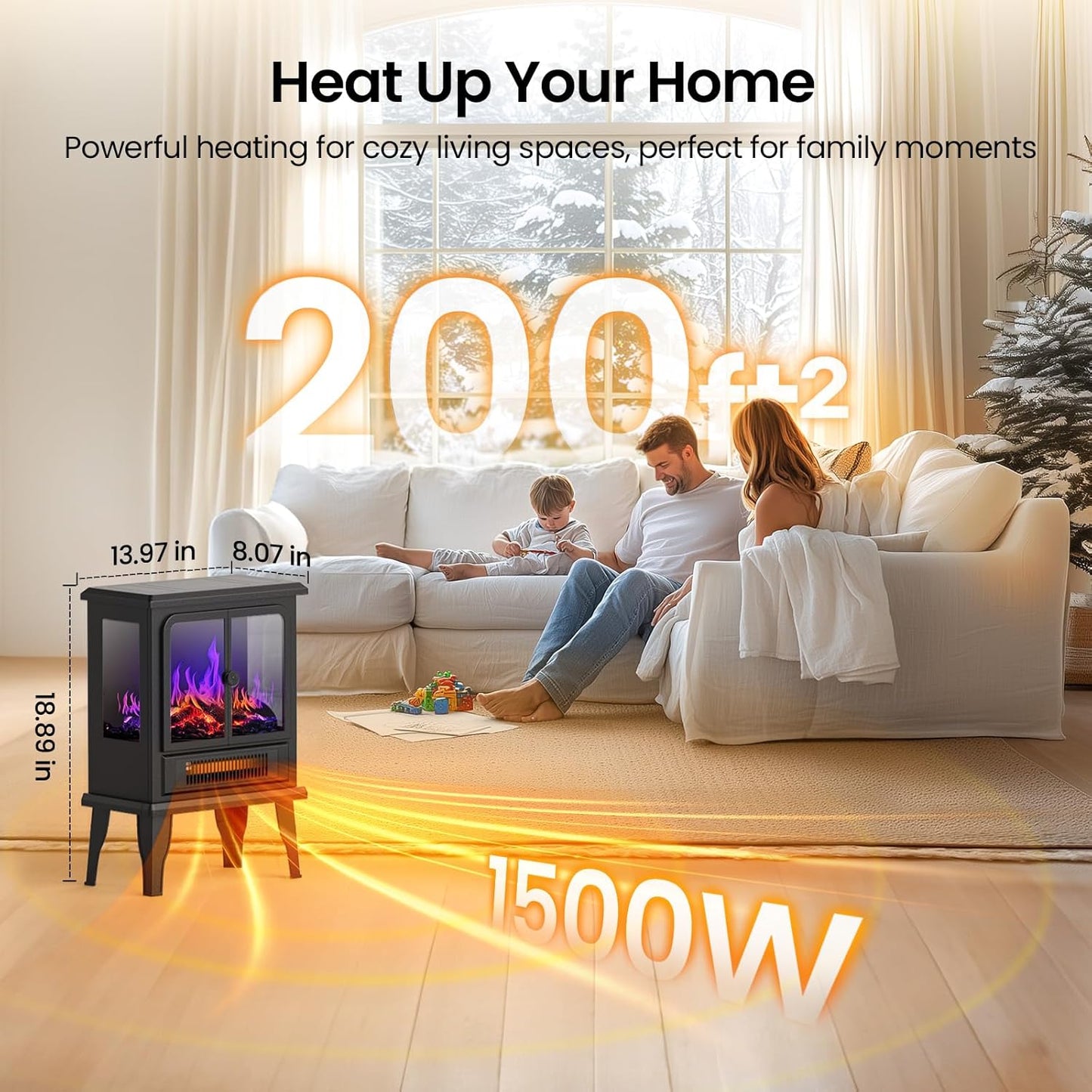 Ecotronic Electric  18.9in FreeStanding Fireplace Heater with 3D Flame, 750W/1500W Indoor Spverheating Protection for Living Room, Bedroom