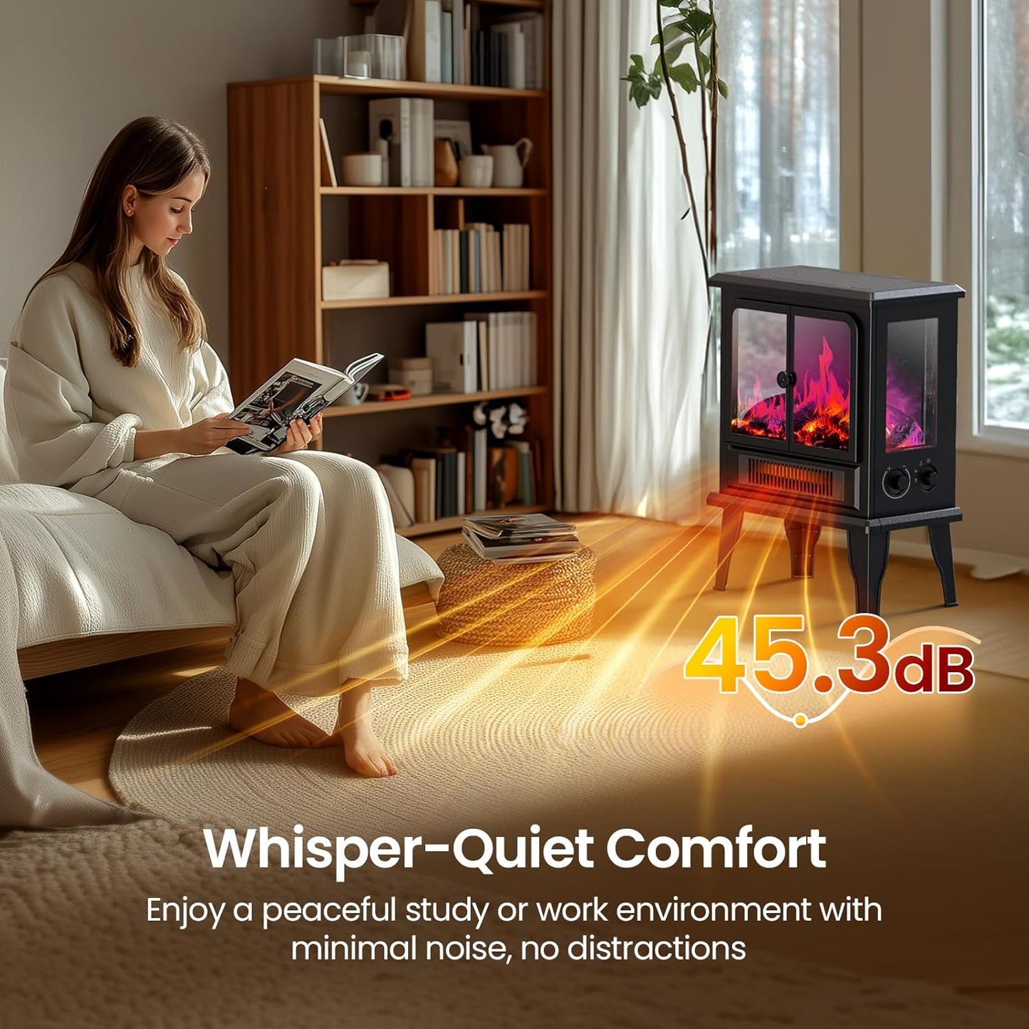 Ecotronic Electric  18.9in FreeStanding Fireplace Heater with 3D Flame, 750W/1500W Indoor Spverheating Protection for Living Room, Bedroom