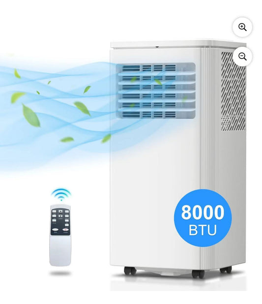 Portable Air Conditioner 8000BTU With 24H Timer, Window Kit,Remote Control,Dehumidifier for up to 250 Sq.Ft