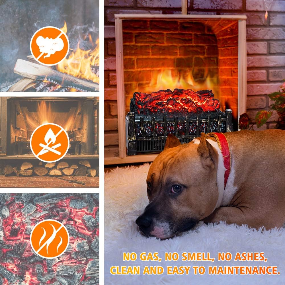Electric Fireplace Log Set Heater, 21 Inch, with Remote Control, 8H Timer, Realistic Flame,Black, New