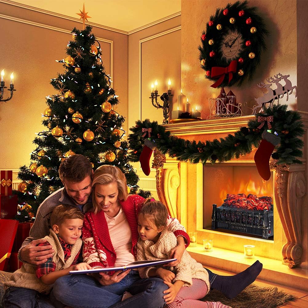 Electric Fireplace Log Set Heater, 21 Inch, with Remote Control, 8H Timer, Realistic Flame,Black, New