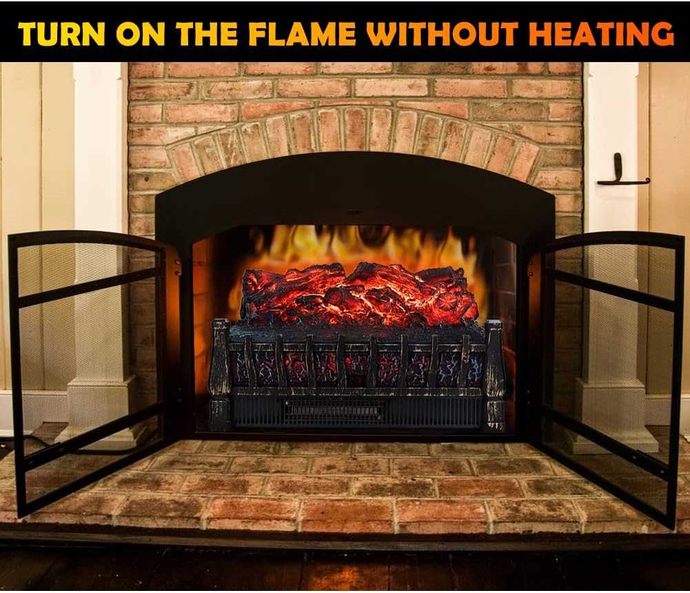 Electric Fireplace Log Set Heater, 21 Inch, with Remote Control, 8H Timer, Realistic Flame,Black, New