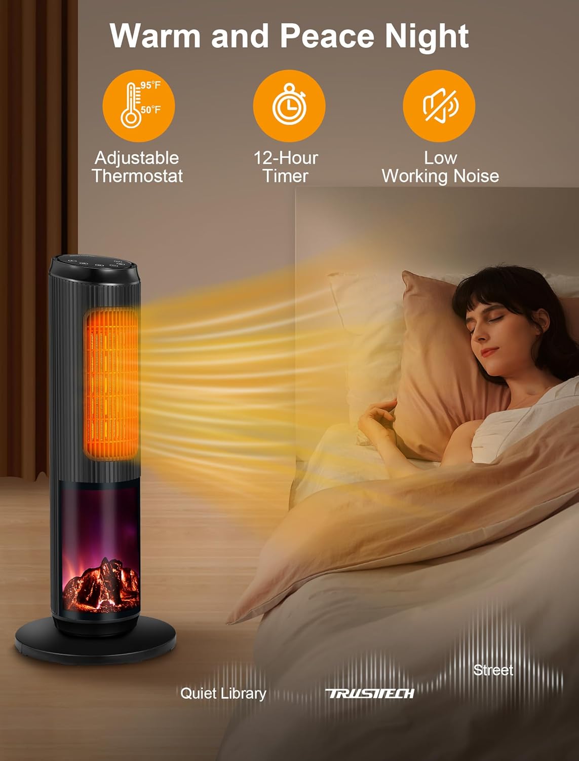 25 inches 1500W Electrical Tower Space Heater, Ceramic Heaters with Thermostat, 3 Modes, 60° Oscillation, 12H Timer, Remote Control for Indoor use