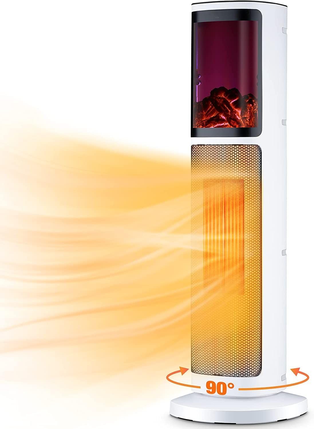 1500W Electric Space Heater, 27" Tower Heater with 3 Modes & Thermostat, 90° Oscillation, 12H Timer, Remote, Overheat & Tip-Over Protection, 3D Flame for Indoor Use