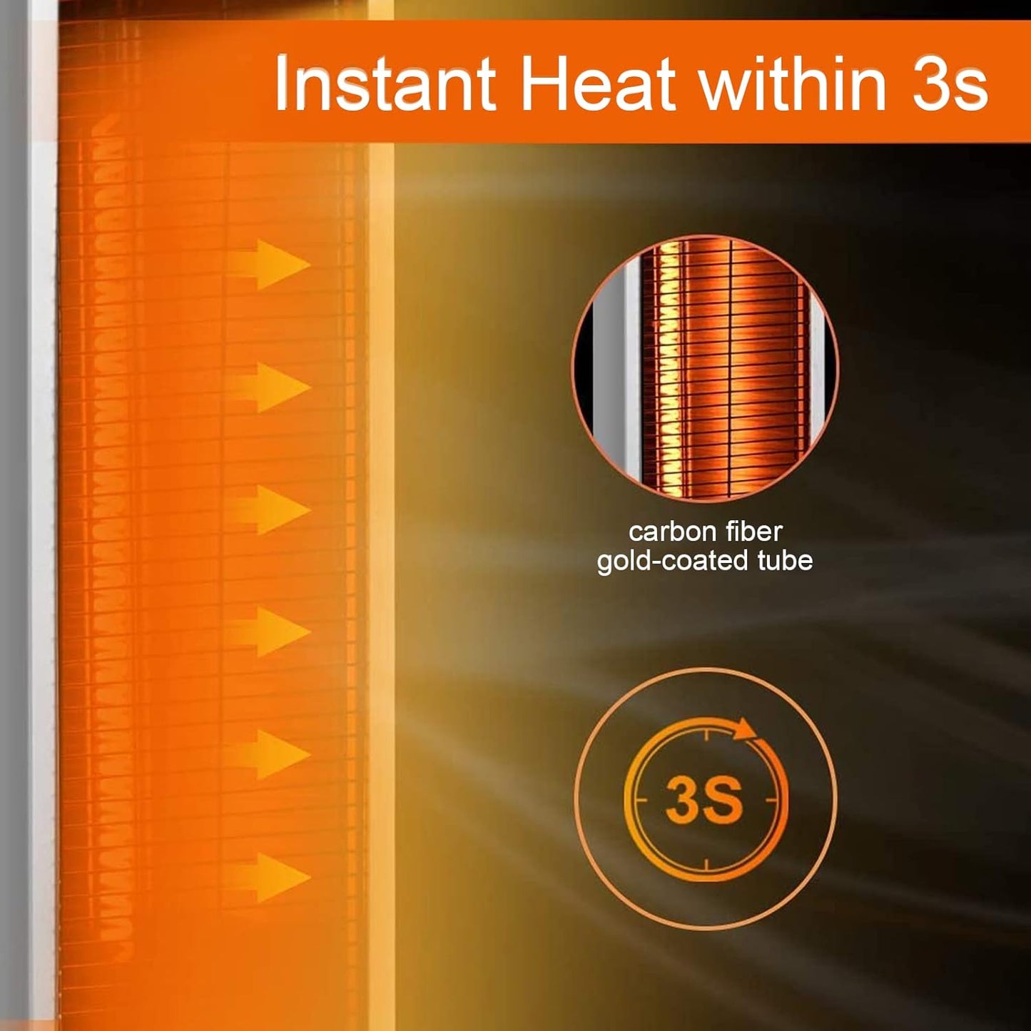 Electric Space Heaters, Infrared Heater with Remote, Auto Shut Off, 500/1000/1500W Radiant Heater, Super Quiet, 3s Instant Warm, Vertical Patio Heater for Indoor&Outdoor use
