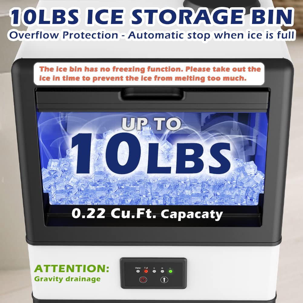 Ecotronic  Commercial Ice Maker, 70LBS/24H Under Counter Ice Maker with 10LBS Ice Bin, 32 Ice Cubes/Cycle, 2 Water Inlet Modes, Self Clean, ETL & FDA, Ideal for Bar, Office, Coffee Shop