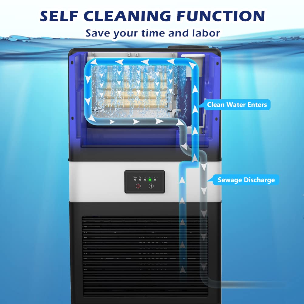 Ecotronic  Commercial Ice Maker, 70LBS/24H Under Counter Ice Maker with 10LBS Ice Bin, 32 Ice Cubes/Cycle, 2 Water Inlet Modes, Self Clean, ETL & FDA, Ideal for Bar, Office, Coffee Shop