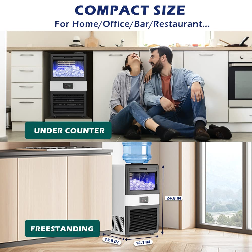 Ecotronic  Commercial Ice Maker, 70LBS/24H Under Counter Ice Maker with 10LBS Ice Bin, 32 Ice Cubes/Cycle, 2 Water Inlet Modes, Self Clean, ETL & FDA, Ideal for Bar, Office, Coffee Shop