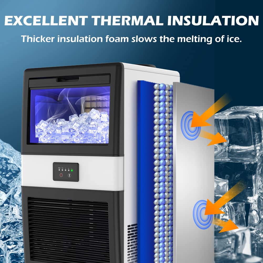 Ecotronic  Commercial Ice Maker, 70LBS/24H Under Counter Ice Maker with 10LBS Ice Bin, 32 Ice Cubes/Cycle, 2 Water Inlet Modes, Self Clean, ETL & FDA, Ideal for Bar, Office, Coffee Shop