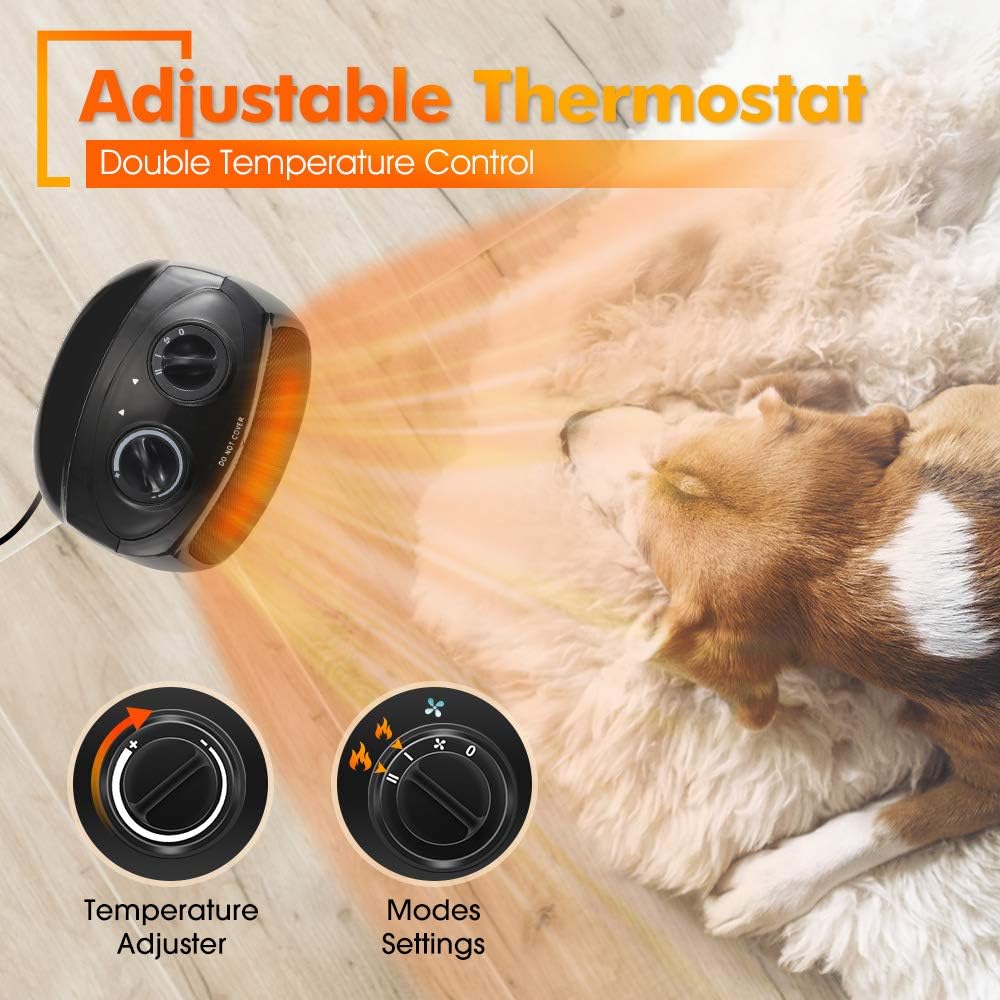 Ecotronic 1500W Ceramic Desk Space Heaters for Indoor Use, 3s Fast Heating, 3 Modes, Tip-over & Overheat Protection, Portable Carrying Handle Heater for Indoor use