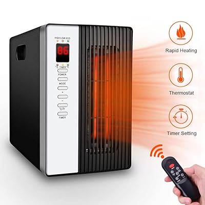 Electric Radiant Space Heater, 1500W Infrared Heater with 3 Modes, Energy Saving, Timer Setting, Remote Control, Tip-Over & Overheat Protection for Indoor use,Black