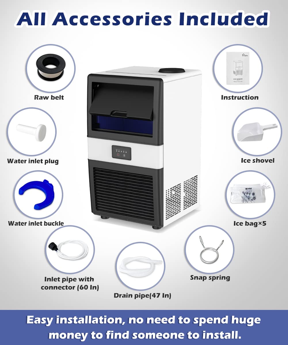 Ecotronic  Commercial Ice Maker, 70LBS/24H Under Counter Ice Maker with 10LBS Ice Bin, 32 Ice Cubes/Cycle, 2 Water Inlet Modes, Self Clean, ETL & FDA, Ideal for Bar, Office, Coffee Shop