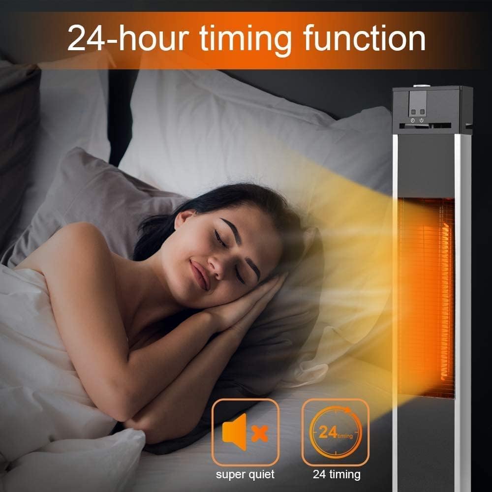 Electric Space Heaters, Infrared Heater with Remote, Auto Shut Off, 500/1000/1500W Radiant Heater, Super Quiet, 3s Instant Warm, Vertical Patio Heater for Indoor&Outdoor use