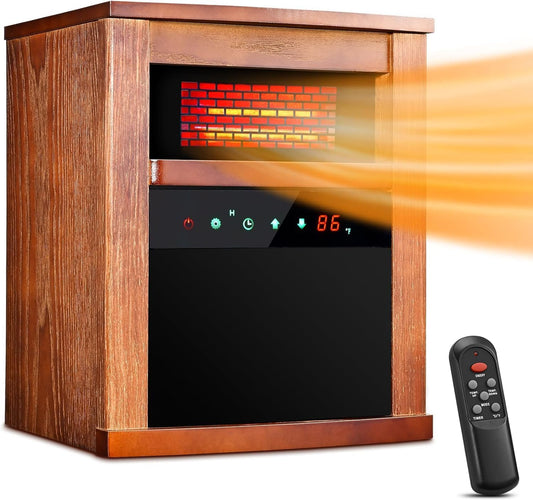 1500W Electric Infrared Heater with Remote Control 3 Mode, 12H Timer, Overheat & Tip-Over Protection, Child Lock for Indoor Use,Walnut