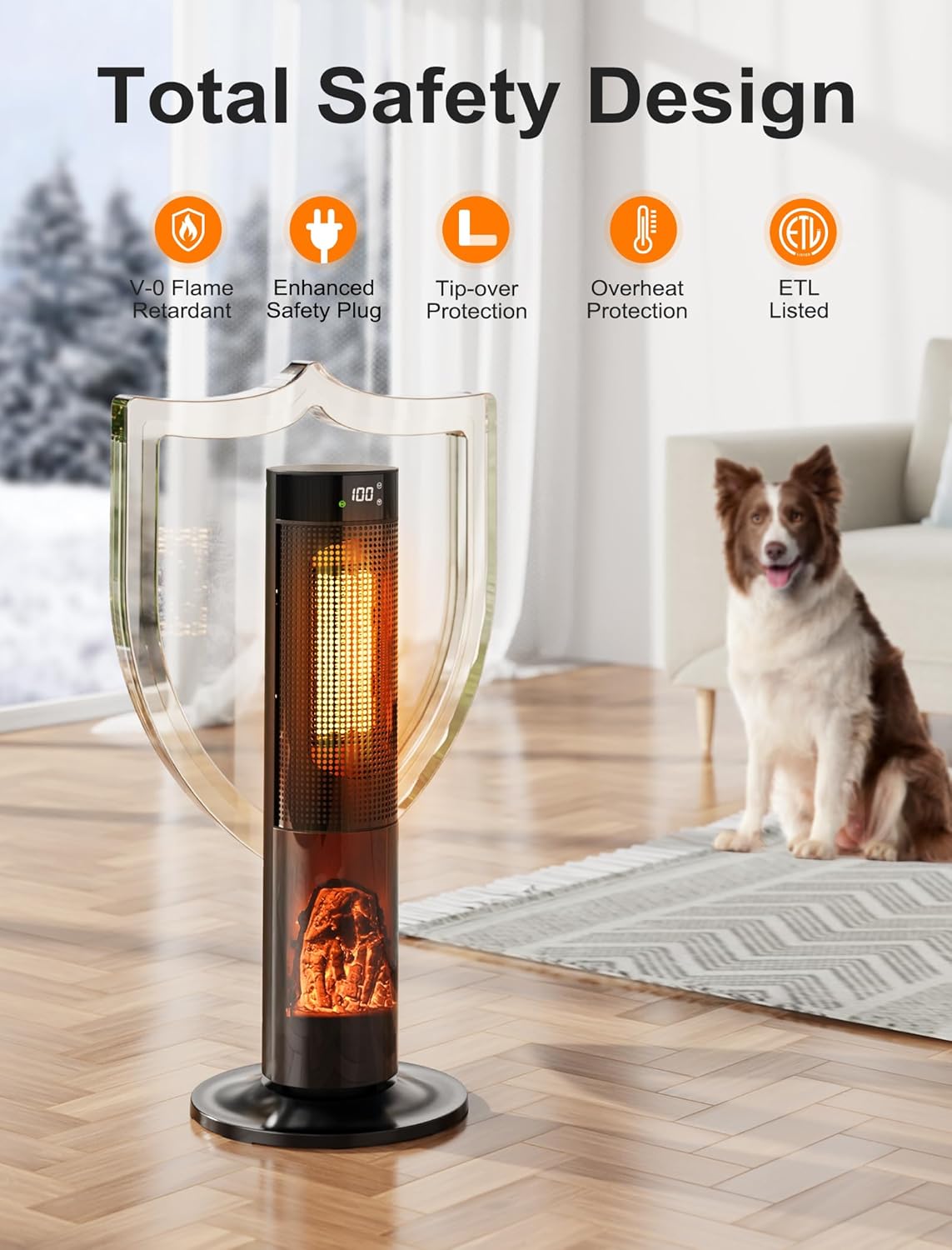 TRUSTECH 26" Tower Space Heater, 1500W Electric Space Heater for Large Room, Thermostat & 3 Modes, 60° Oscillation, 12H Timer, Safe and Quiet Space Heater for Indoor Use, Ceramic Heaters with Remote