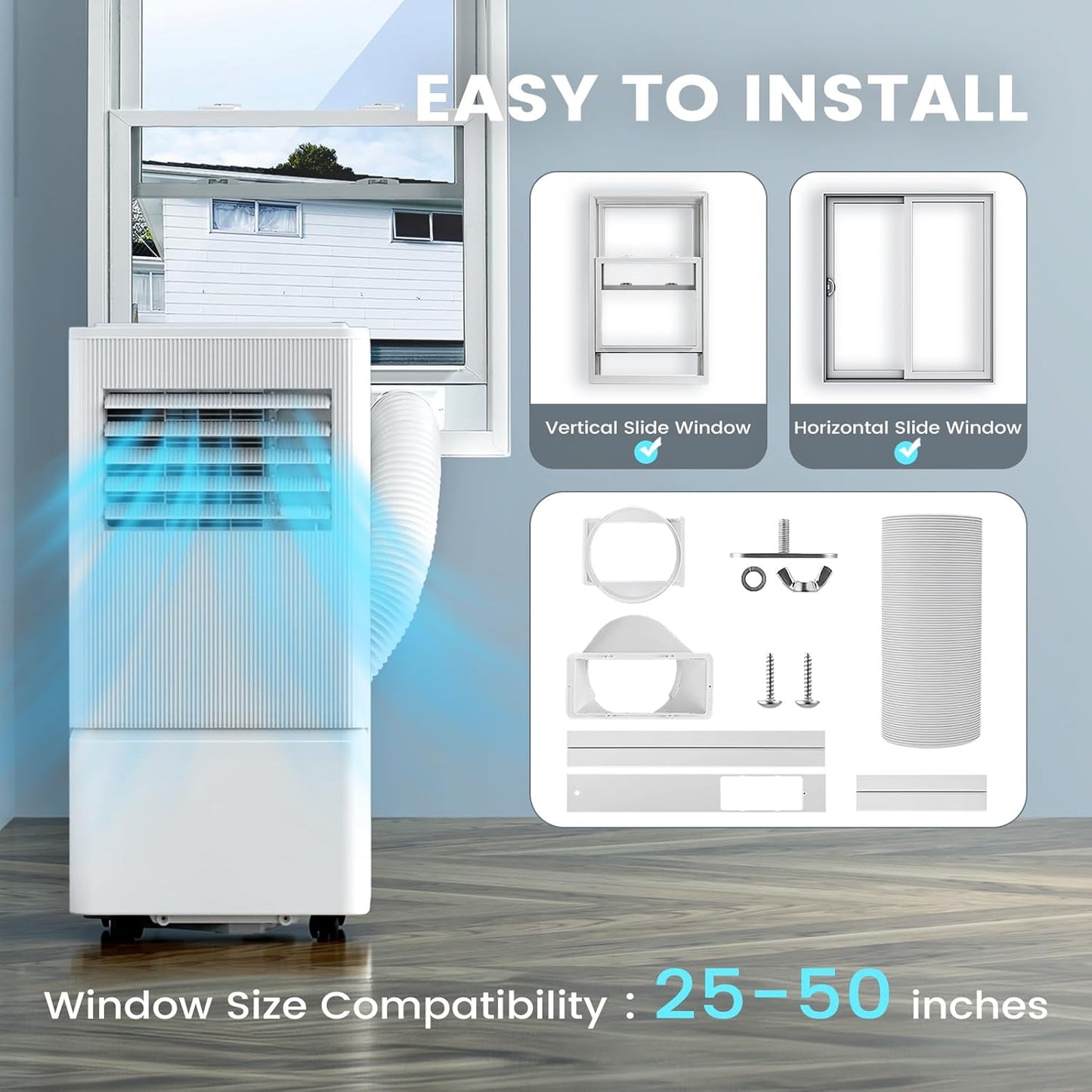 Portable Air Conditioner, 10000 BTU  with Remote Control, 24H Timer, Window Kit, Dehumidifier for Room Up to 350 Sq.Ft