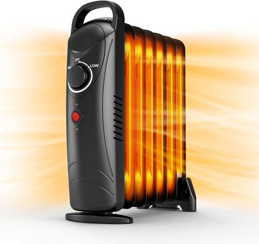 700W Portable Oil Filled Radiant Heater with Adjustable Thermostat,Automatic Power-off for Indoor use Up 120 Sq.Ft ,Black