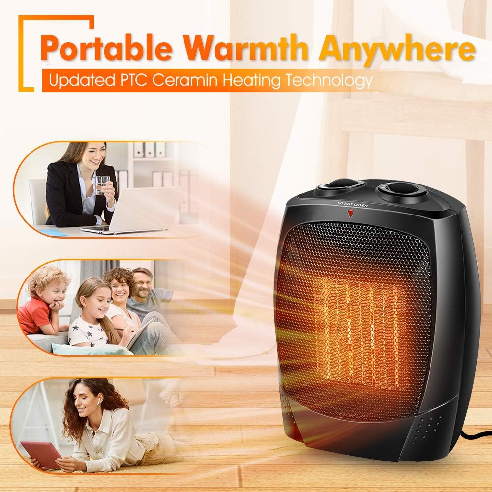 Ecotronic 1500W Ceramic Desk Space Heaters for Indoor Use, 3s Fast Heating, 3 Modes, Tip-over & Overheat Protection, Portable Carrying Handle Heater for Indoor use
